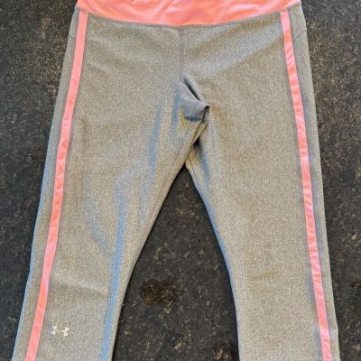 Under Armour Capri Leggings Womens Medium Gray Pink Yoga Workout