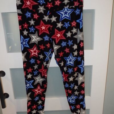 Lularoe Americana Black Leggings W/Stars Print Size Tall & Curvy Women's