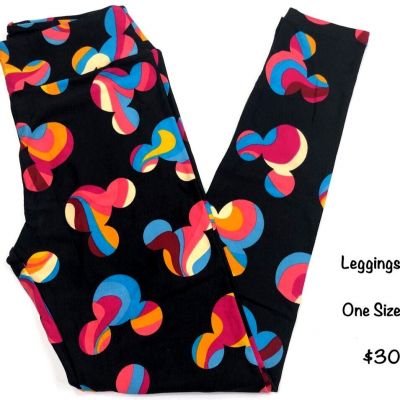 NWT LuLaRoe Disney OS MICKEY & MINNIE Bright Swirl SILHOUETTE Black Leggings