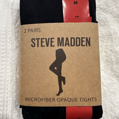 STEVE MADDEN Women'S Microfiber Opaque Black Tights 2 Pairs Size M NEW