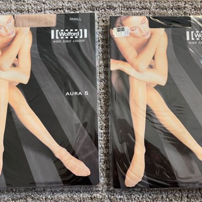 New (2) Wolford Aura 5 Tights  - 7005/Black and 4273/Cosmetic -  SMALL