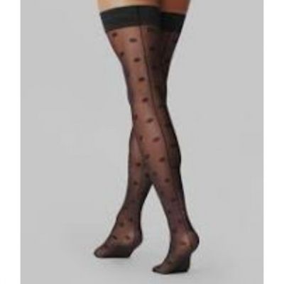 A New Day - Women's Polka Dot Back Seam Thigh Highs - Black - M/L