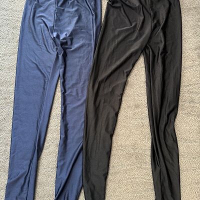 Lot Of 2 Mix Stretch Shiny Leggings Black Navy Medium