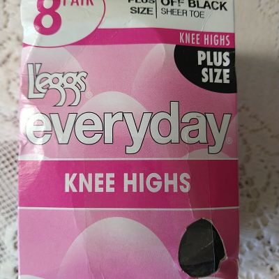 L'eggs Everyday Knee High stockings 8 Pair Off Black Sheer Toe Plus Size