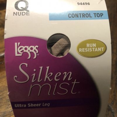 1 Pair Leggs Silken Mist Sz Q Control Top Pantyhose NUDE Ultra Sheer Leg 94496