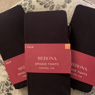 Merona ~ Opaque Tights ~ Control Top ~ S/M ~ Ebony ~ 3 Pairs