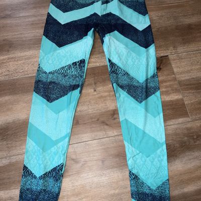 LulaRoe OS Leggings  2-12 Green Blue Chevron Stripe Rare Unicorn ???? New Wavy ??