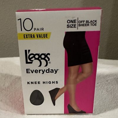 L'eggs Everyday Women's Nylon Knee Highs Sheer Toe Off Black 10 Pairs NEW