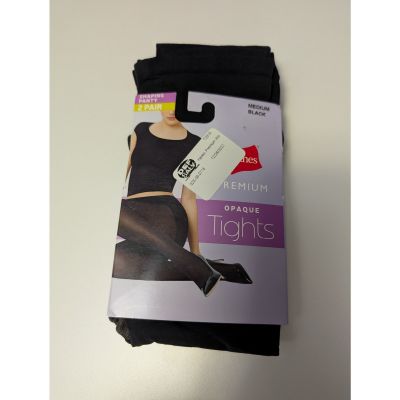 Hanes Women's Size Medium 2 Pair Black Opaque Tights New in Box