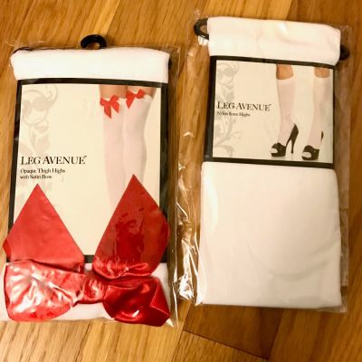 Lot Opaque Knee Thigh Highs Stockings White Red Satin Bows One Size Valentines