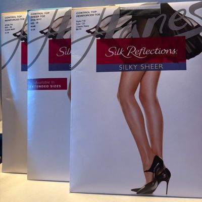 3 Pairs HANES SILK REFLECTIONS SZ CD Control NAVY & PEARL (See Description) NEW