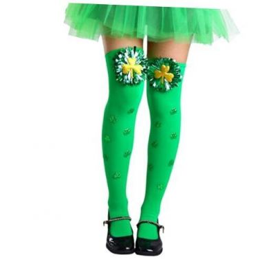 St. Patrick's Day Thigh High Stockings Green Over Knee High Socks Nylon C