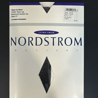 Nordstrom Lycra Sheer Reinforced Sheer Toe Jet Black Style 177 Sz E Vtg
