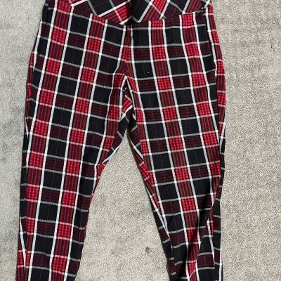 Torrid Pixie Red Black Plaid Pull On Tummy Control Crop Leggings Size 1