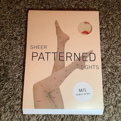 Forever 21 sheer patterned mushroom tights, color nude/red, size: M/L