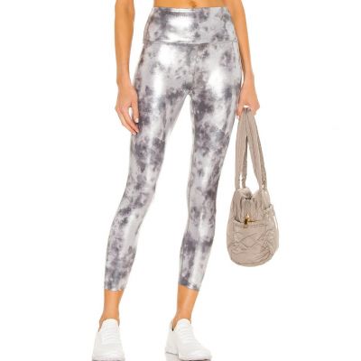 Beyond Yoga High Waisted Cropped Leggings Gray Tie Dye Foil Women Small Metallic