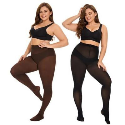 Women's Oversize Plus Size Tights 80D Soft 3X-Large 2 Pairs-black+coffee