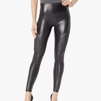 NWT SPANX Faux Leather Moto Leggings Very Black Size SP