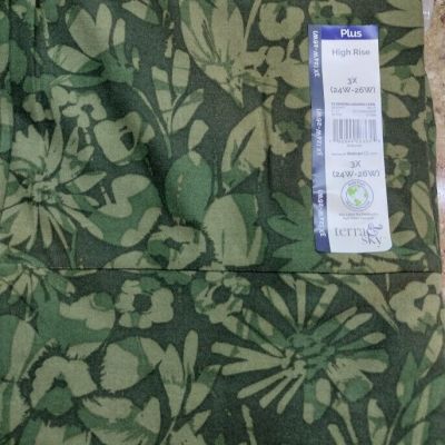 Terra and Sky Women's Green Floral High Rise Super Soft Sueded Capri Leggings