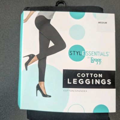 Legg's Style Essentials Size M Black Classic Fit Cotton Leggings New Old Stock