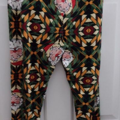 New LuLaRoe Christmas Leggings Green and Red  Santa Print Size TC2