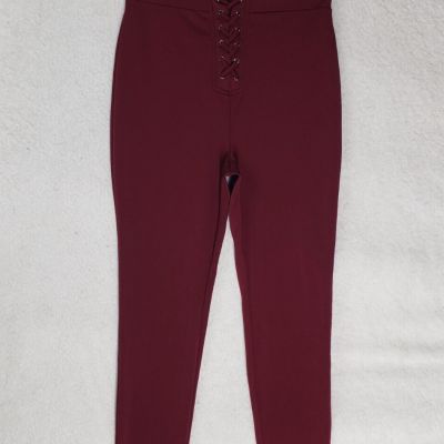 Forever 21 Women Leggings Large Burgundy Cotton Blend Pull On Stretch Slim Pants