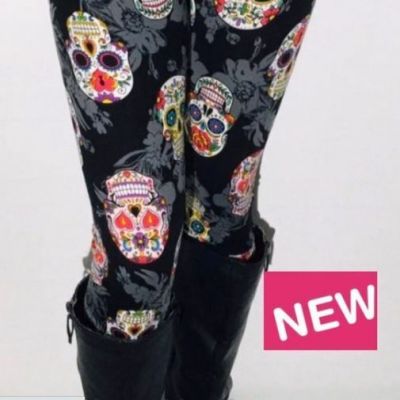 PLUS Size Pink Black Sugar Skull Leggings Fits Sizes 12-18 NWT