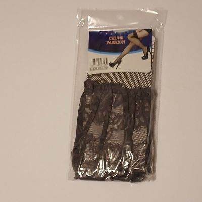 Grey Lace Top Thigh High Fishnet Stockings 1 pair size M New