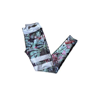 Tropical Flowers Stretch Workout Leggings, Women’s size large