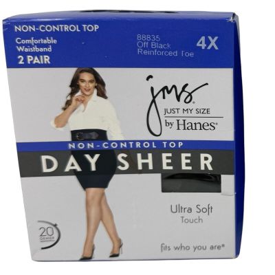 Hanes Just My Size 4X Non-Control Top Pantyhose Off Black Reinfrcd Toe 88835 New