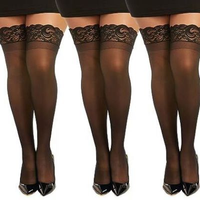 Women's Silicone Lace Top Sheer Thigh High One Size Black