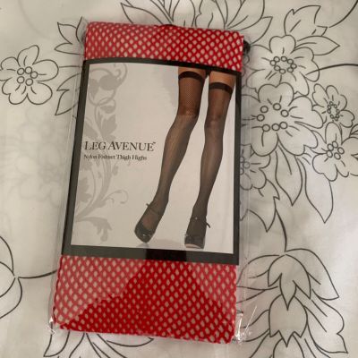 LEG AVENUE STYLE 9011 RED NYLON FISHNET WOMEN'S THIGH HIGHS - ONE SIZE