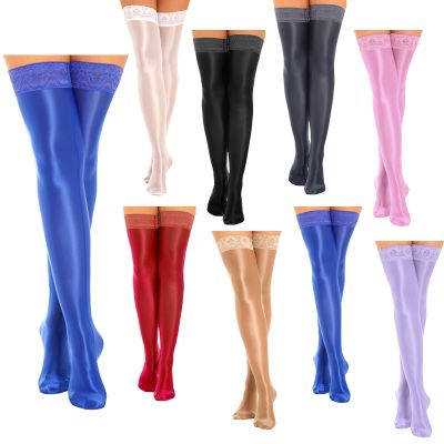 Women's Glossy Thigh High Stockings Over The Knee Socks Sexy Lace Costume Tights