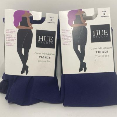 (2 Pack( Hue Studio Women's 90D Opaque Control Top Tights -Blackberry (Size 5)