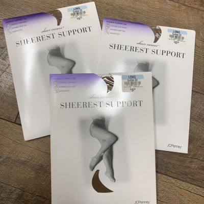 3 Sheer Caress Sheerest Support Control Top Panty, Long ~ Suntan 03 ~ NEW