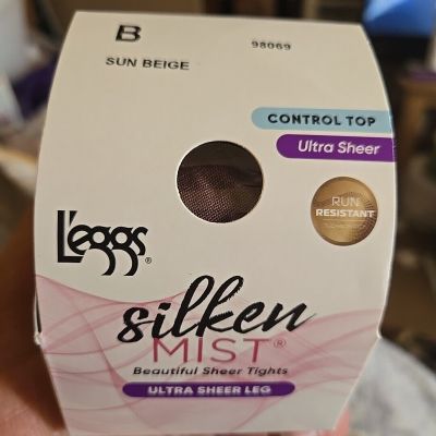 Leggs Womens Silken Mist Ultra Sheer Pantyhose Sun Beige Size B #98069