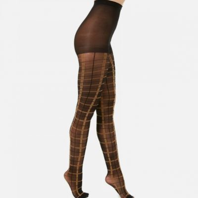 INC Women Windowpane Plaid Tights Black  International Concepts