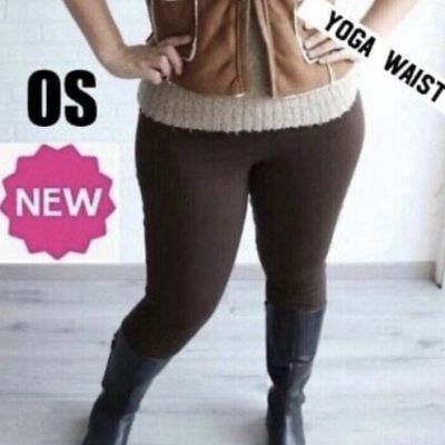 NEW OS Women Solid Brown  Leggings YOGA WAIST (Feel Soft as Lularoe)