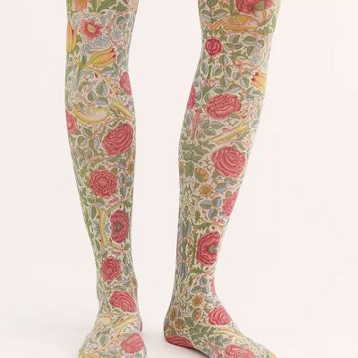 FREE PEOPLE O/S ROSE FIELD TIGHTS MULTI COLOR FLORAL OPAQUE TABBISOCKS NEW