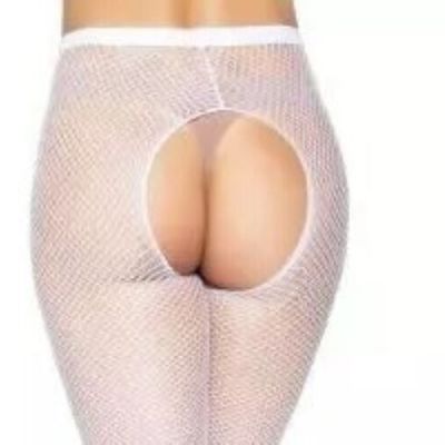 EXOTIC DANCER STRIPPER FISHNET CROTCHLESS  BACK PANTYHOSE WHITE