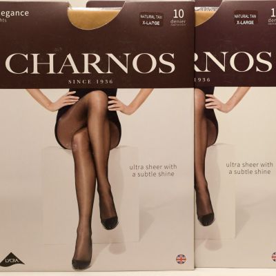 Charnos Elegance 10 Denier X-Large Ultra Sheer Tan Tights Pantyhose from Italy