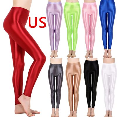 US Women's Shiny Metallic Performance Clubwear Tights Yoga Pants Dance Running