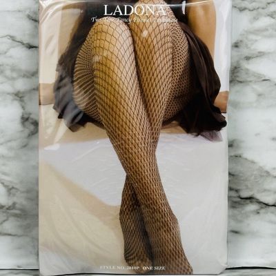 Ladona Pantyhose 2-Tone Beige Black Fancy Fishnet 4' 10