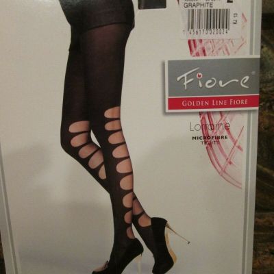 FIORE LORRAINE CUT OUT DESIGN 40 DENIER PANTYHOSE TIGHTS 3 SIZES GRAPHITE