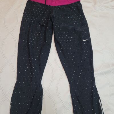 Nike Womens Cropped Leggings Sz Medium Black White Dri Fit Exercise Logo