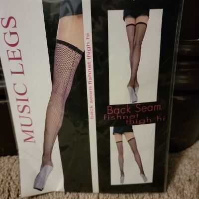 OS Regular White Fishnet Back Seam Thigh Hi Stockings Lingerie ML4901