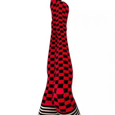 Kixies Game Day Red and Black Thigh High Stockings No Slip Grips Size C NEW