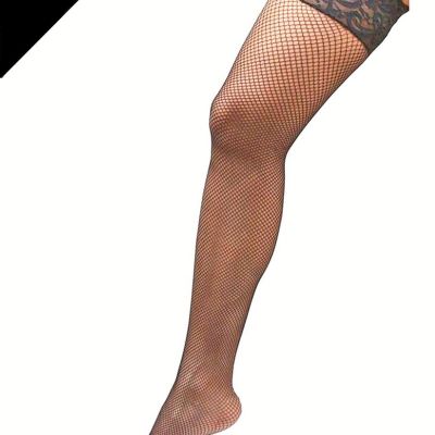 Plus Size Fishnet Stay Up Thigh Highs Womens 1X 2X 3X 4X 5X 6X Black Stockings