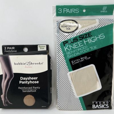 2 Lot Pantyhose Knee Highs Bobbie Brooks 2 Pr Box & Trend Basics 3 Pr Package