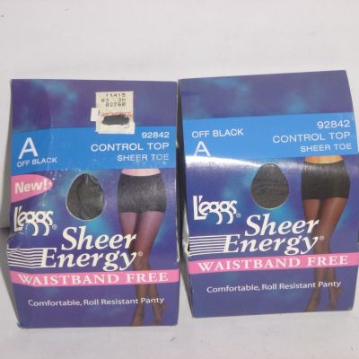 (2 pack) Leggs Sheer Energy Control Top Pantyhose - Sheer Toe -A - Black -92842